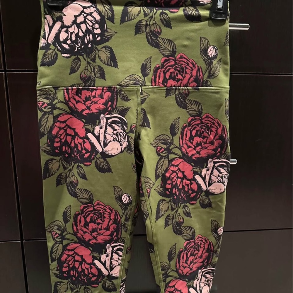 Floral Kids Leggings - Green and Pink